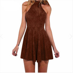 LACE-UP BACK SUEDE MINI DRESS