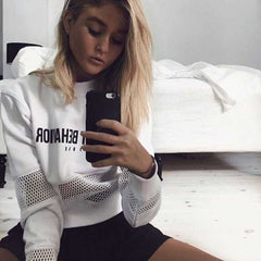 WORST BEHAVIOR MESH CROP TOP SWEATSHIRT