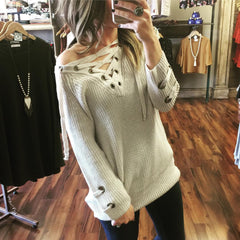OVERSIZED KNITTED LACEUP SWEATER