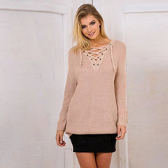 OVERSIZED KNITTED LACEUP SWEATER