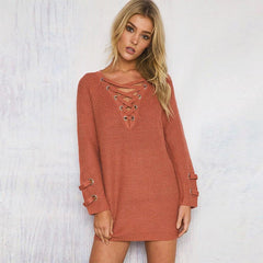 OVERSIZED KNITTED LACEUP SWEATER