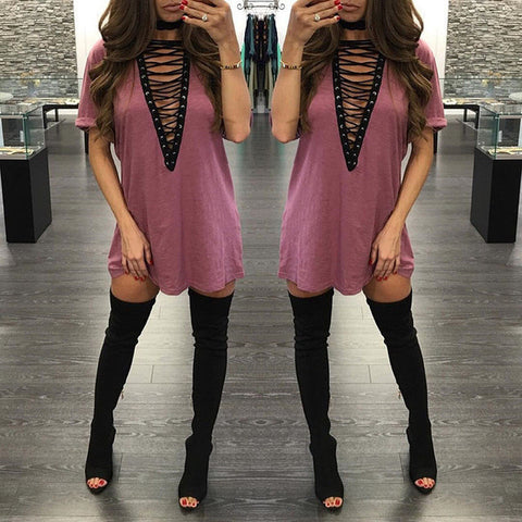 DEEP PLUNGE LACE UP DRESS