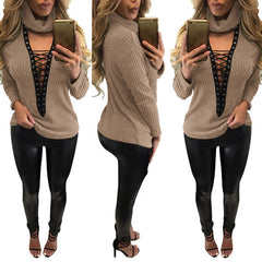 LACE UP VNECK SWEATER
