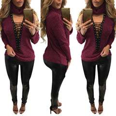 LACE UP VNECK SWEATER