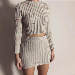 Distressed Knitted Two Piece