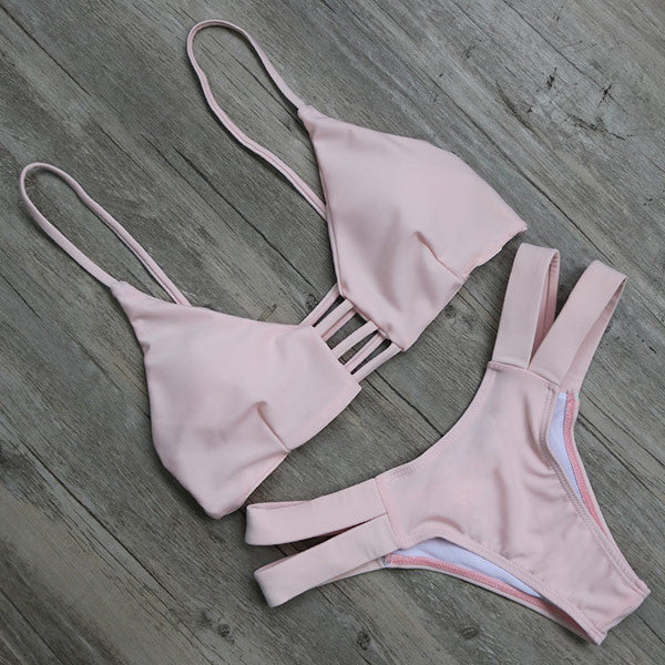 LIGHT PINK STRAPPY TWO PIECE BIKINI SET