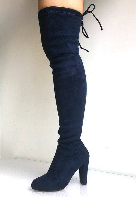 OVER THE KNEE LACE-UP SUEDE BOOTS