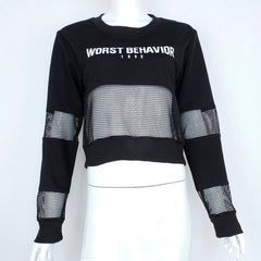 WORST BEHAVIOR MESH CROP TOP SWEATSHIRT
