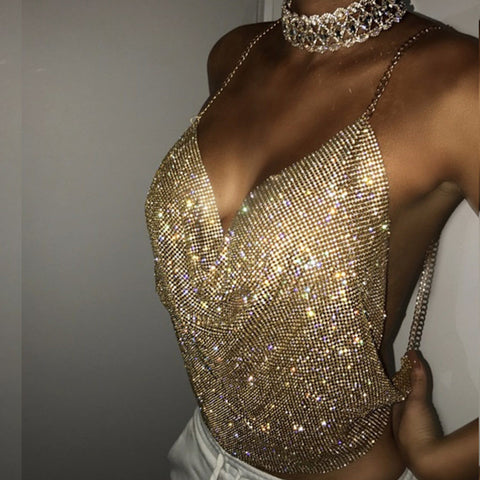 RHINESTONE HALTER CLUB TOP