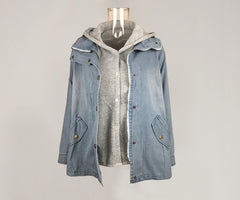 DOUBLE HOODED DENIM HOODIE