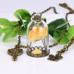 Enchanted Rose Necklace in Glass Dome Jewelry for Women - Available in Multiple Colors