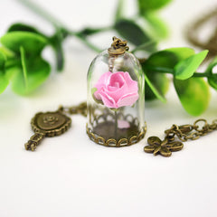 Enchanted Rose Necklace in Glass Dome Jewelry for Women - Available in Multiple Colors
