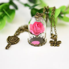 Enchanted Rose Necklace in Glass Dome Jewelry for Women - Available in Multiple Colors