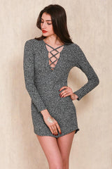 LACE UP KNITTED SWEATER DRESS
