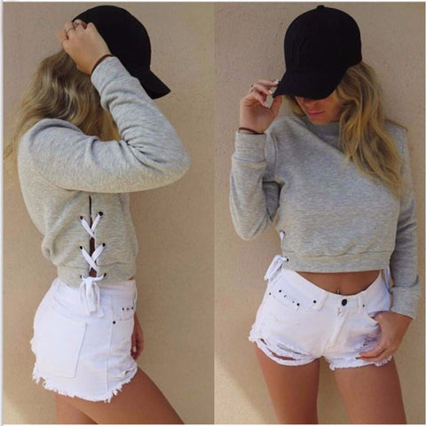 SIDE LACED CROP TOP SWEATSHIRT